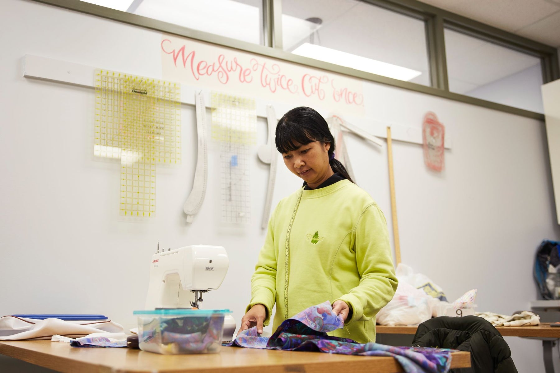Award-winning Sewing for Jobs Program. Help newcomer women make a difference in their community. Women using upcycled fabric to give life to new products. Cause-driven charity in Ottawa, Canada.